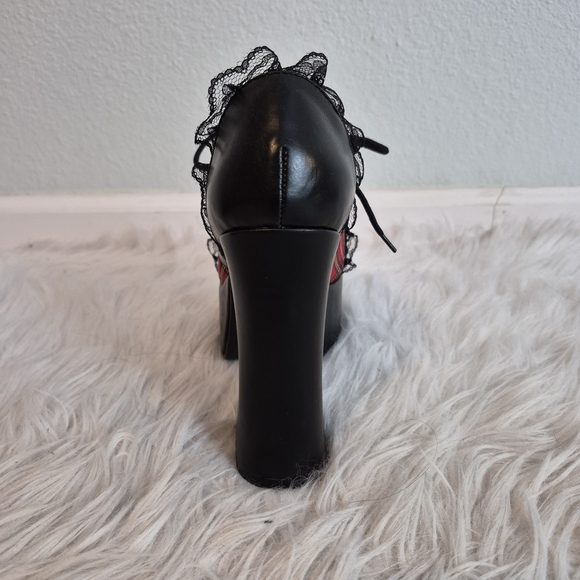 Demonia Charade 34 Black and Red Plaid Chunky Platform Shoes Size 8 - Picture 5 of 16